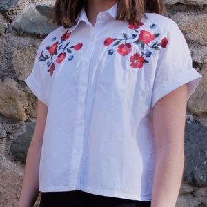 Cropped embroidered button up shirt